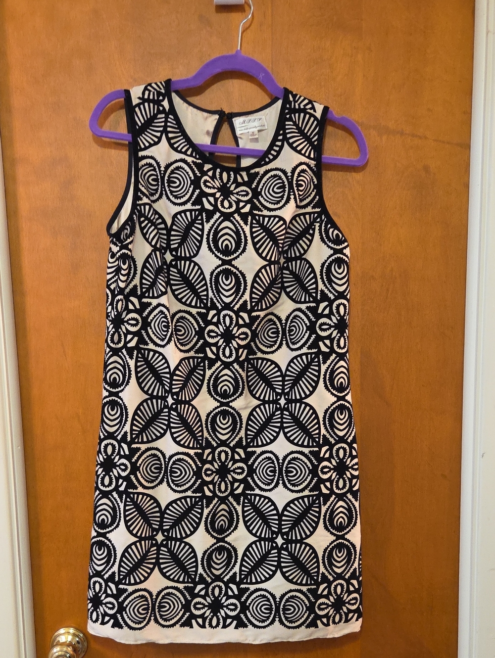 Sleeveless Black & Cream Velvet Overlay Shift Dress S